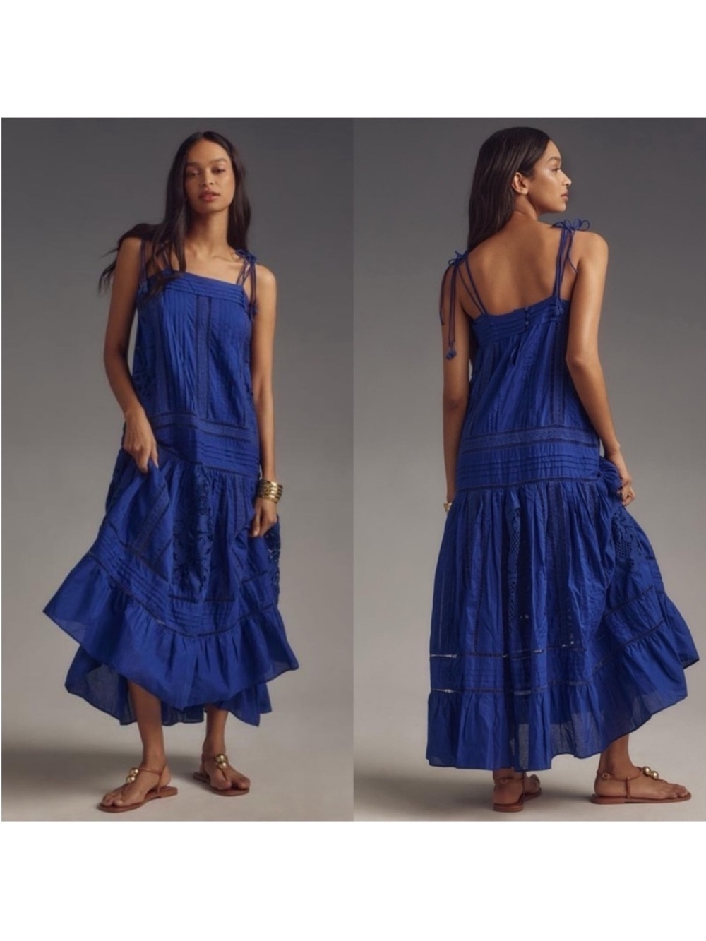 FARM Rio Blue Embroidered Cotton Maxi Dress | Size S